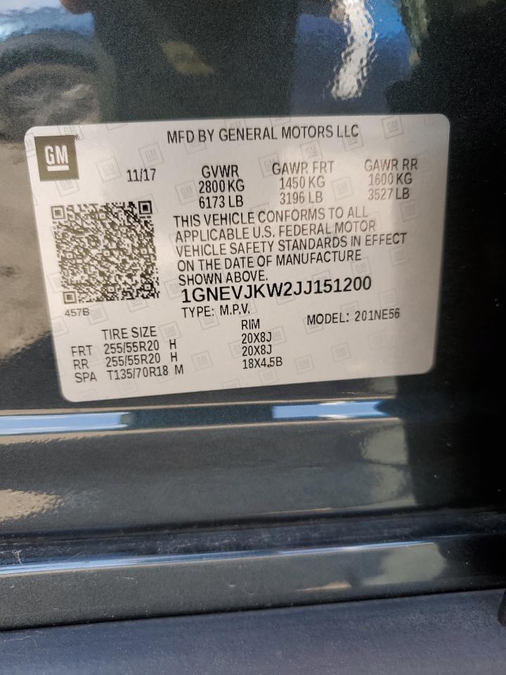 2018 Chevrolet Traverse Premier VIN: 1GNEVJKW2JJ151200 Lot: 61215335