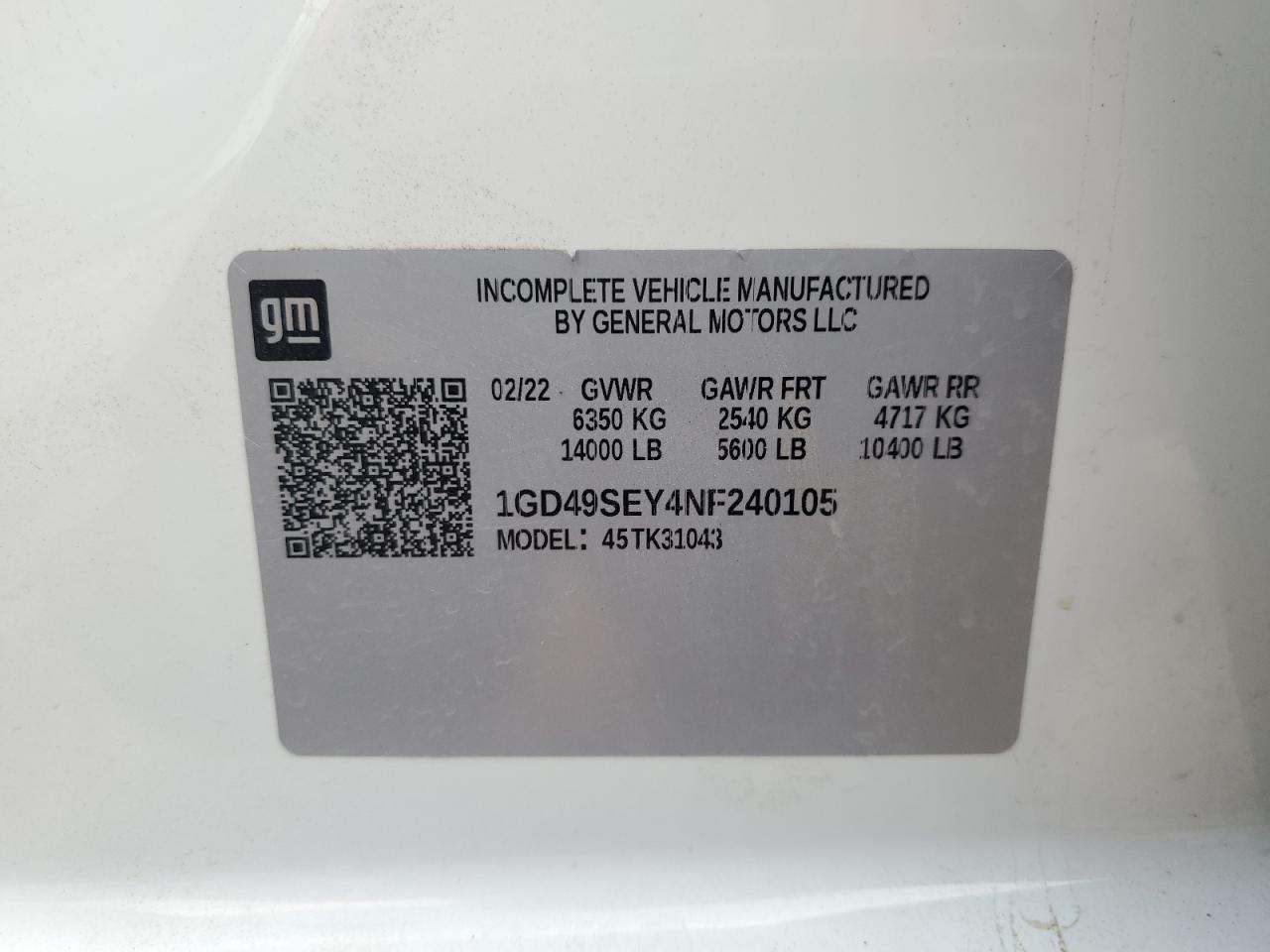 2022 GMC Sierra K3500 VIN: 1GD49SEY4NF240105 Lot: 63228305
