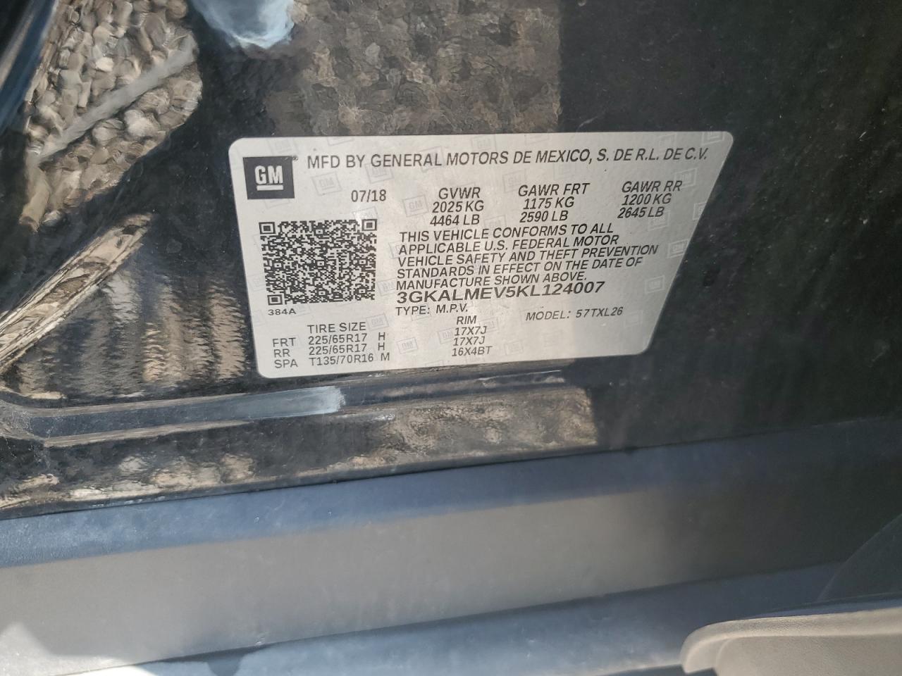 2019 GMC Terrain Sle VIN: 3GKALMEV5KL124007 Lot: 64438605