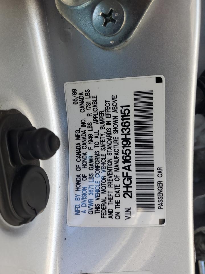 2009 Honda Civic Lx VIN: 2HGFA16519H361151 Lot: 67148075
