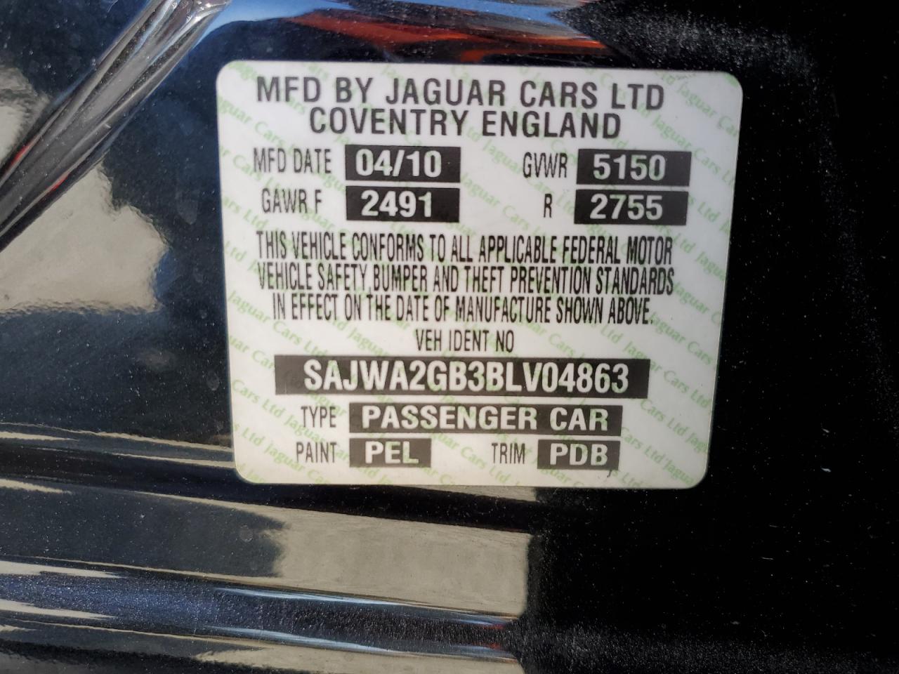 2011 Jaguar Xjl VIN: SAJWA2GB3BLV04863 Lot: 64796835