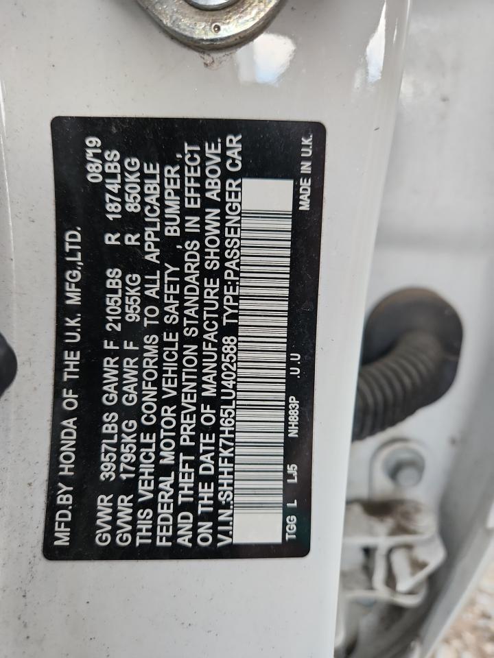 2020 Honda Civic Ex VIN: SHHFK7H65LU402588 Lot: 63213575