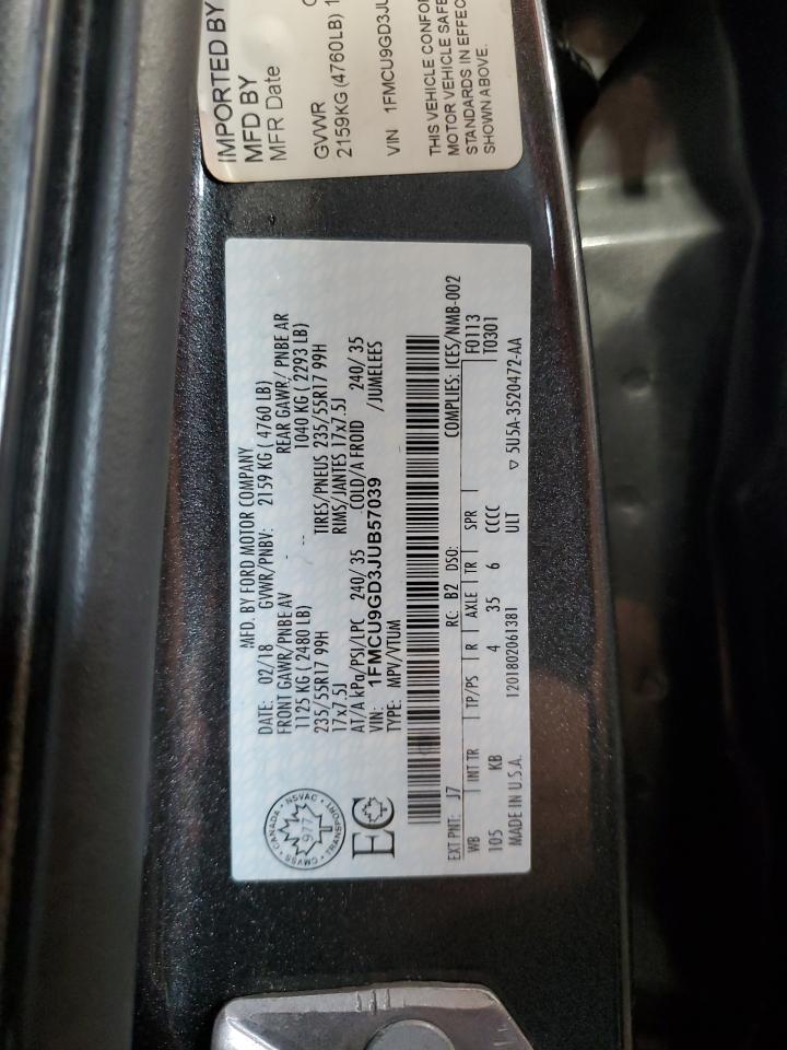 2018 Ford Escape Se VIN: 1FMCU9GD3JUB57039 Lot: 65642995