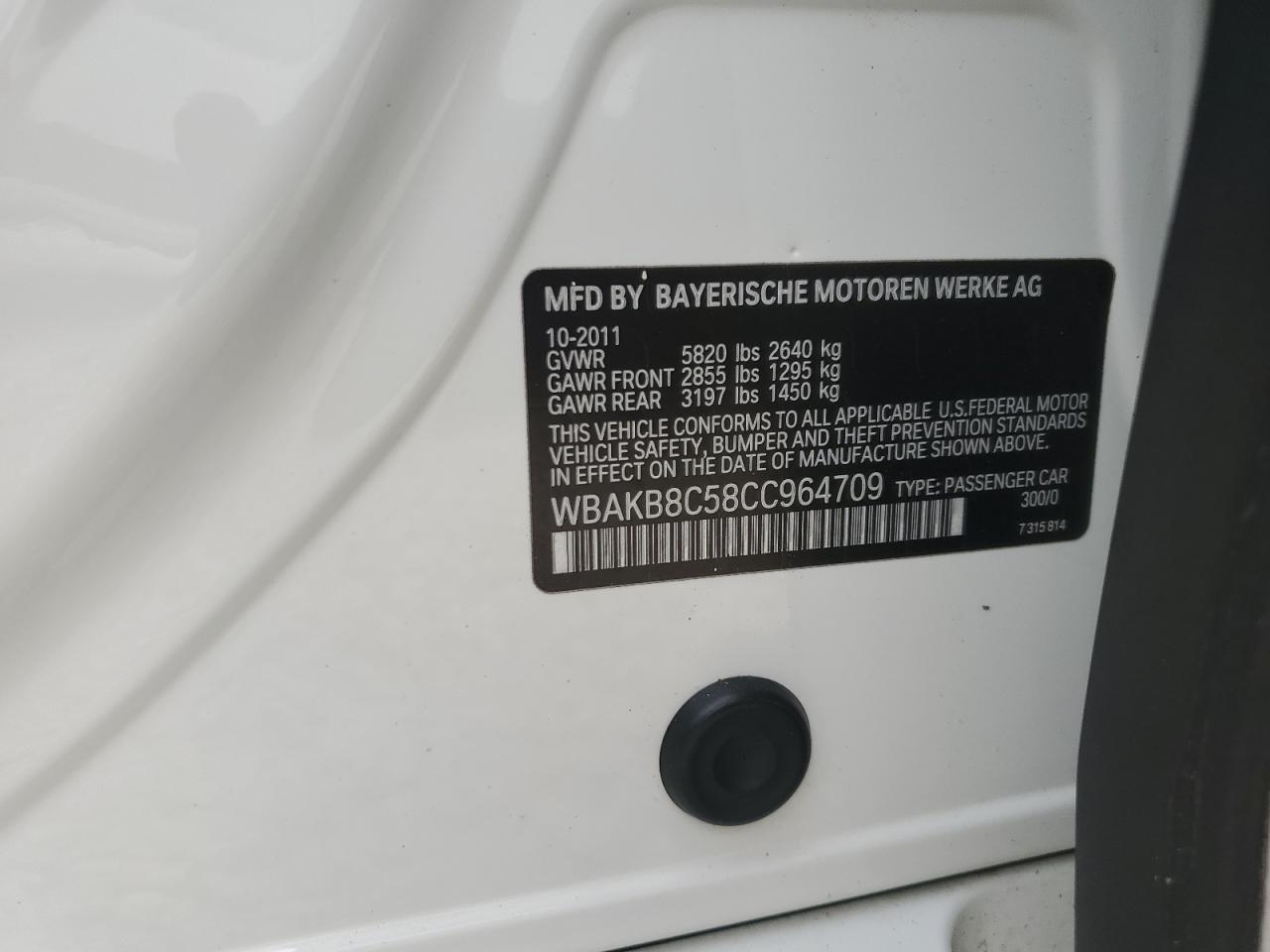 2012 BMW 750 Li VIN: WBAKB8C58CC964709 Lot: 63469535