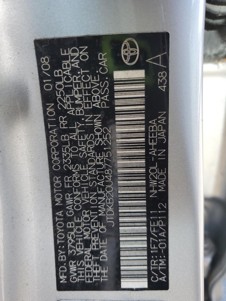 2008 Toyota Prius VIN: JTDKB20U487751252 Lot: 65183855