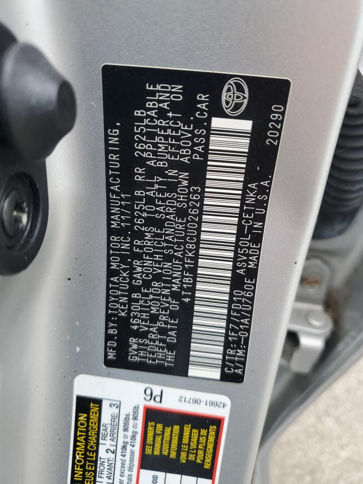 2012 Toyota Camry Base VIN: 4T1BF1FK8CU026263 Lot: 64081855