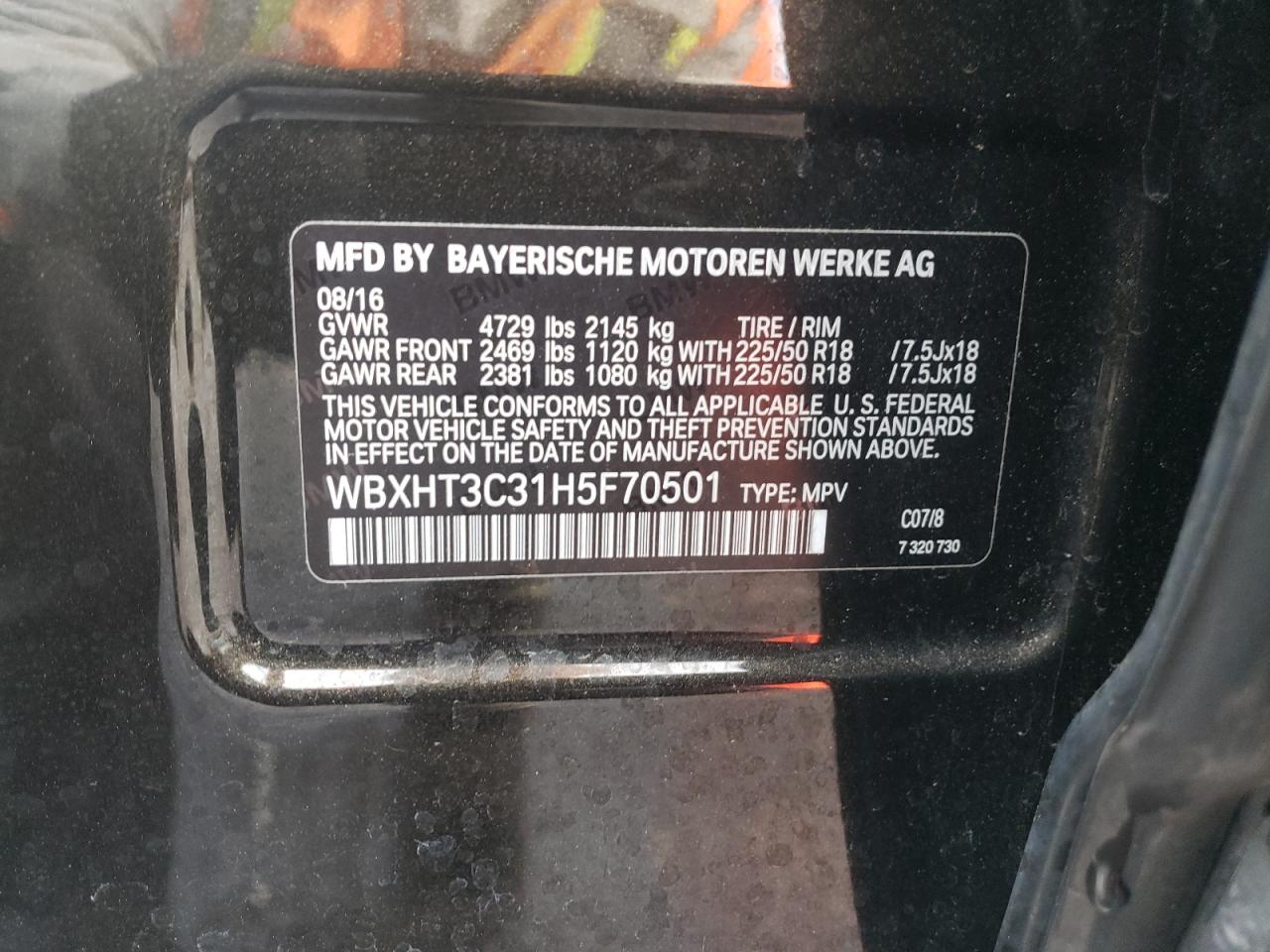 2017 BMW X1 xDrive28I VIN: WBXHT3C31H5F70501 Lot: 63581015