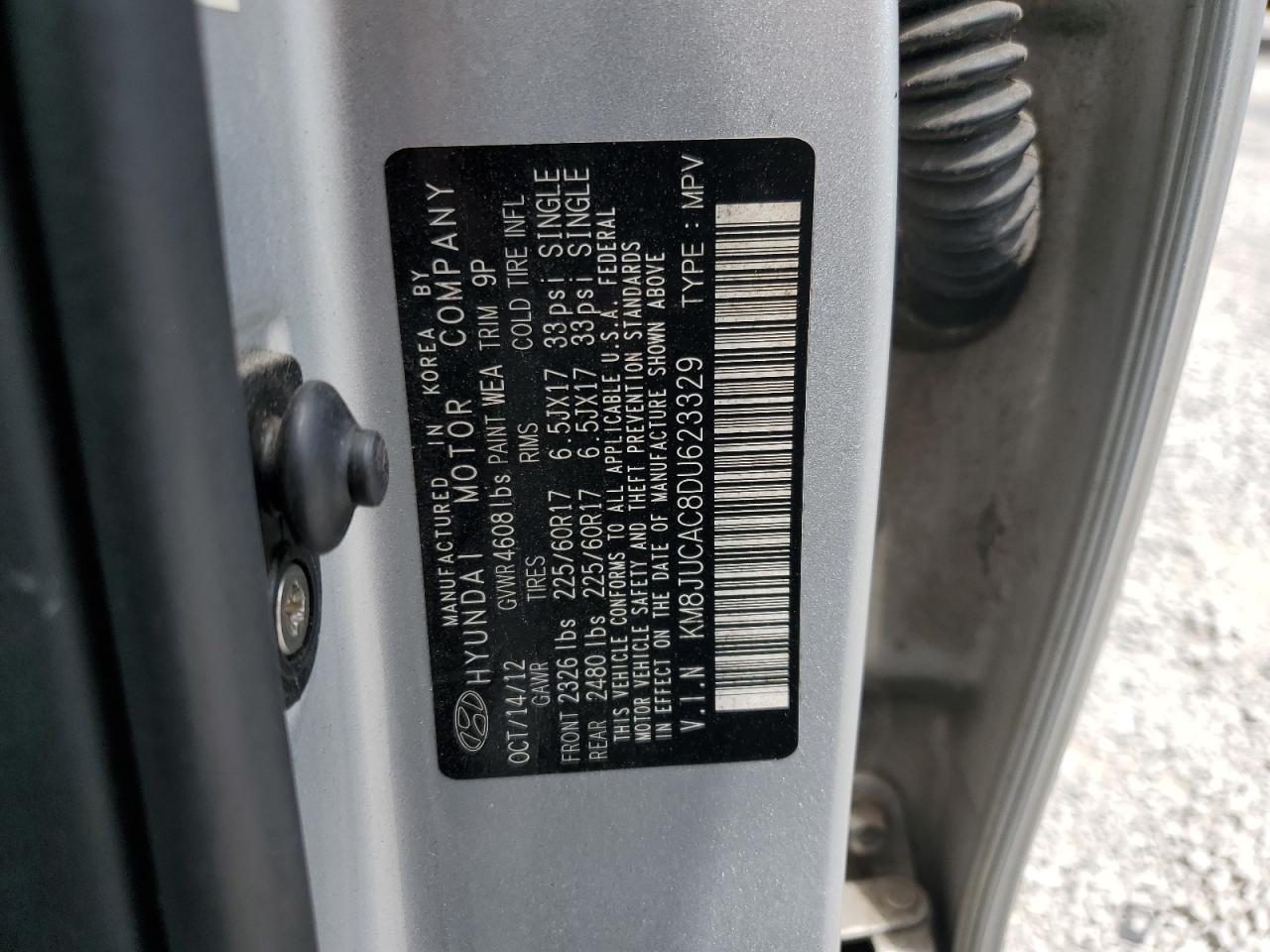 2013 Hyundai Tucson Gls VIN: KM8JUCAC8DU623329 Lot: 67033225