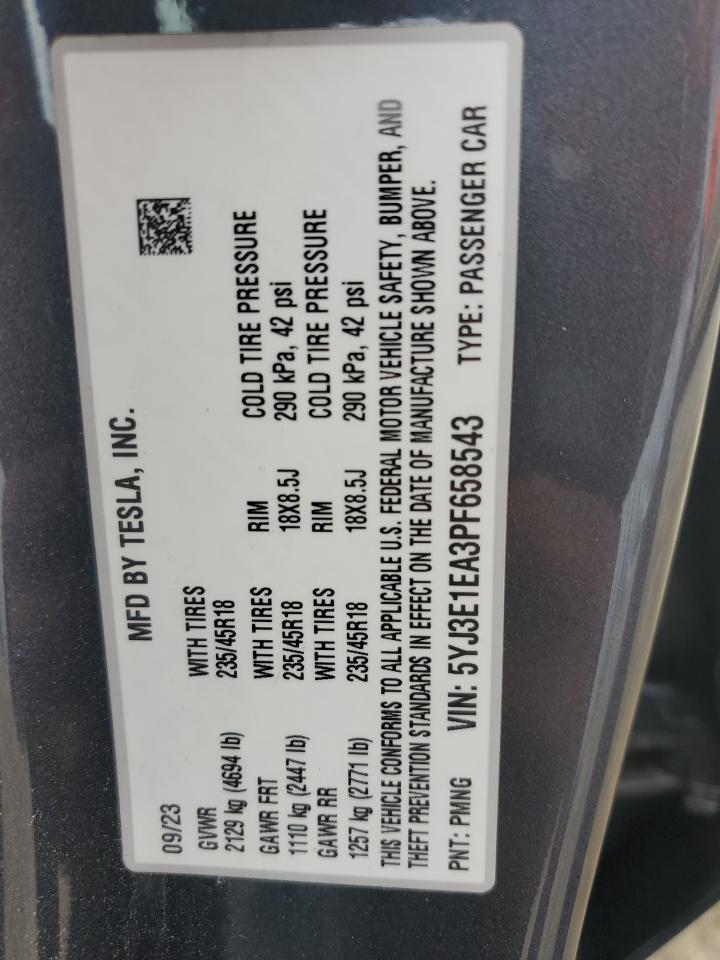 2023 Tesla Model 3 VIN: 5YJ3E1EA3PF658543 Lot: 64782725