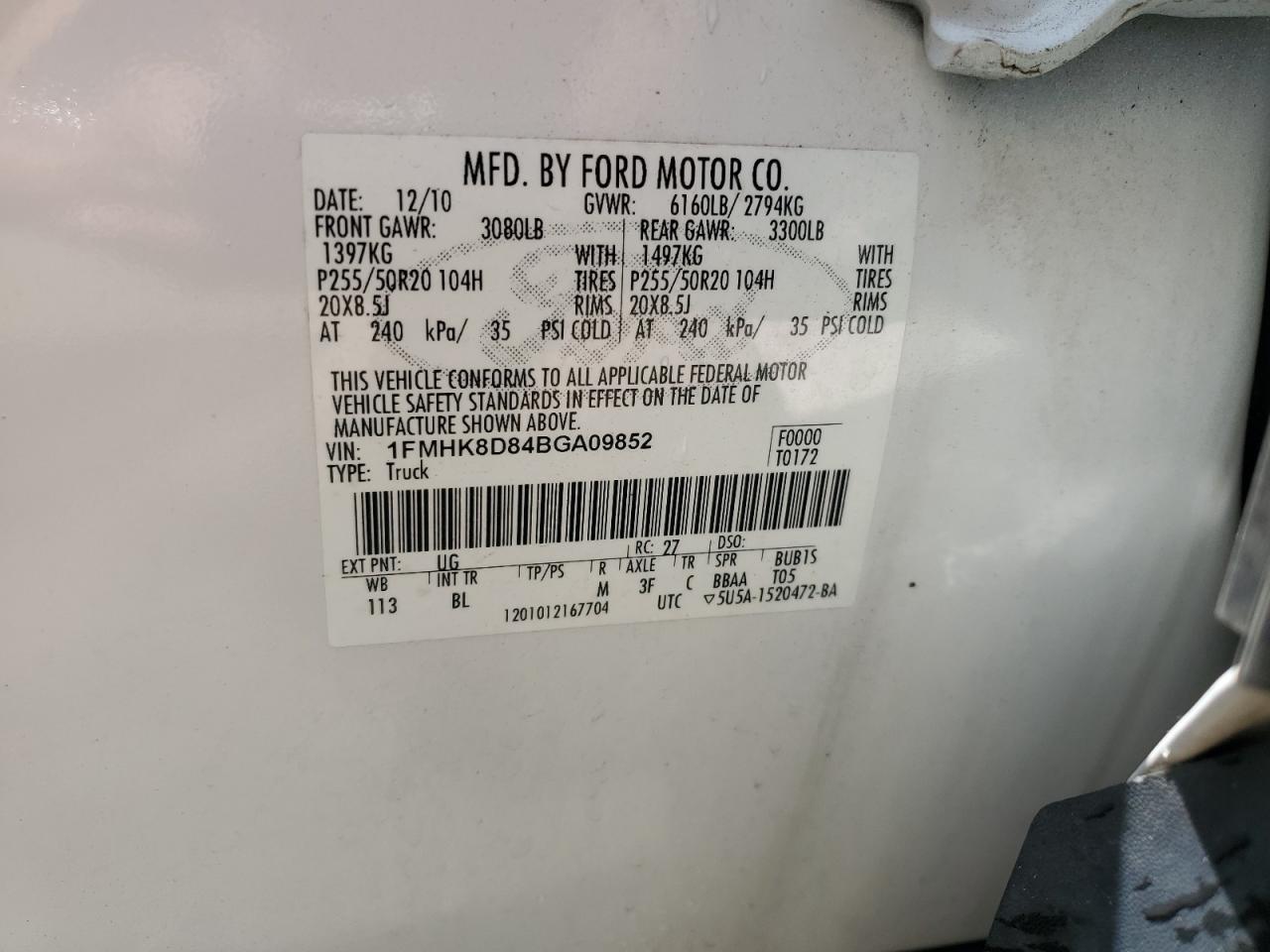 2011 Ford Explorer Xlt VIN: 1FMHK8D84BGA09852 Lot: 61988245