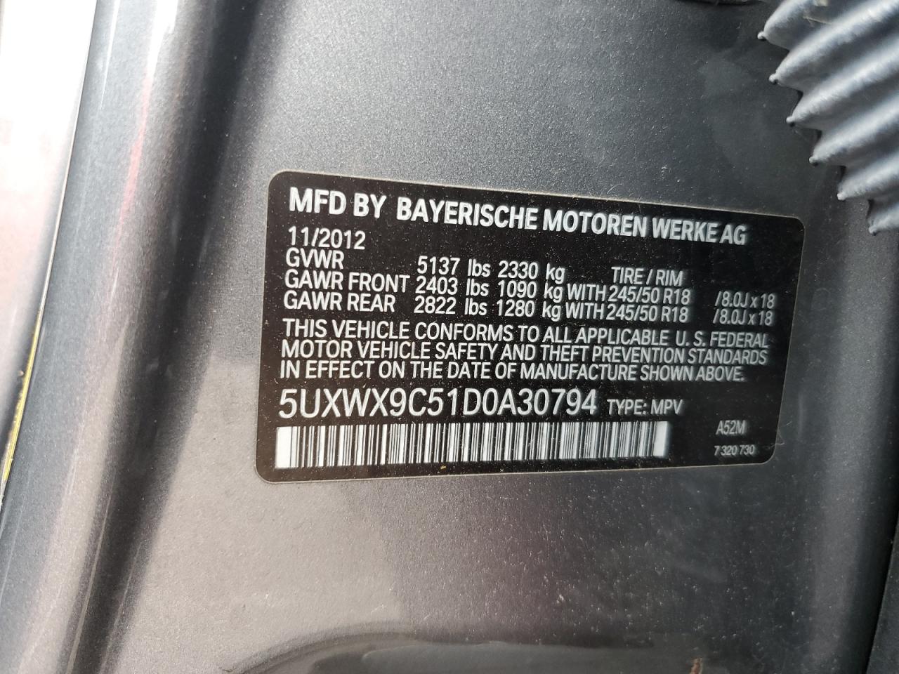 2013 BMW X3 xDrive28I VIN: 5UXWX9C51D0A30794 Lot: 63636005