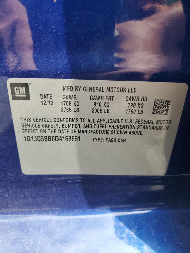 2013 Chevrolet Sonic Lt VIN: 1G1JC5SB0D4163651 Lot: 65385675