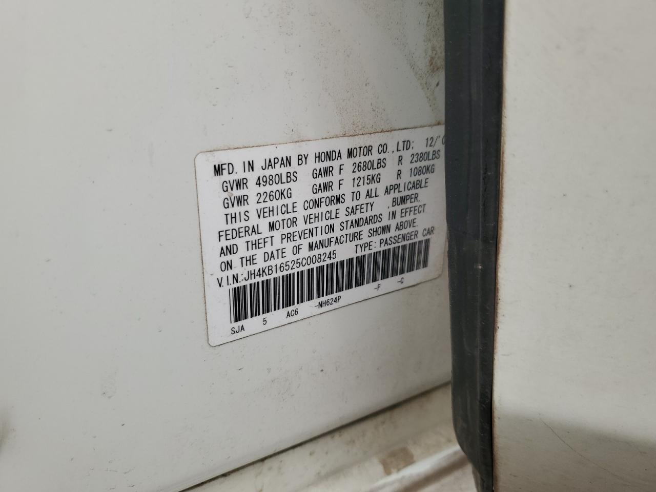 jh4kb16525c008245 JH4KB16525C008245 2005 Acura Rl