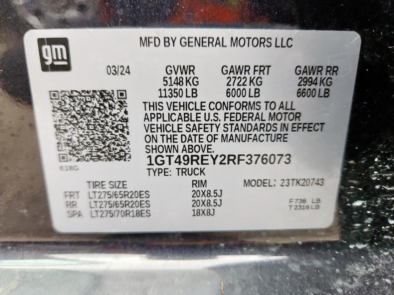 2024 GMC Sierra K2500 Denali VIN: 1GT49REY2RF376073 Lot: 65506585