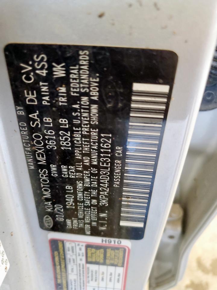 2020 Kia Rio Lx VIN: 3KPA24AD3LE311621 Lot: 64011225