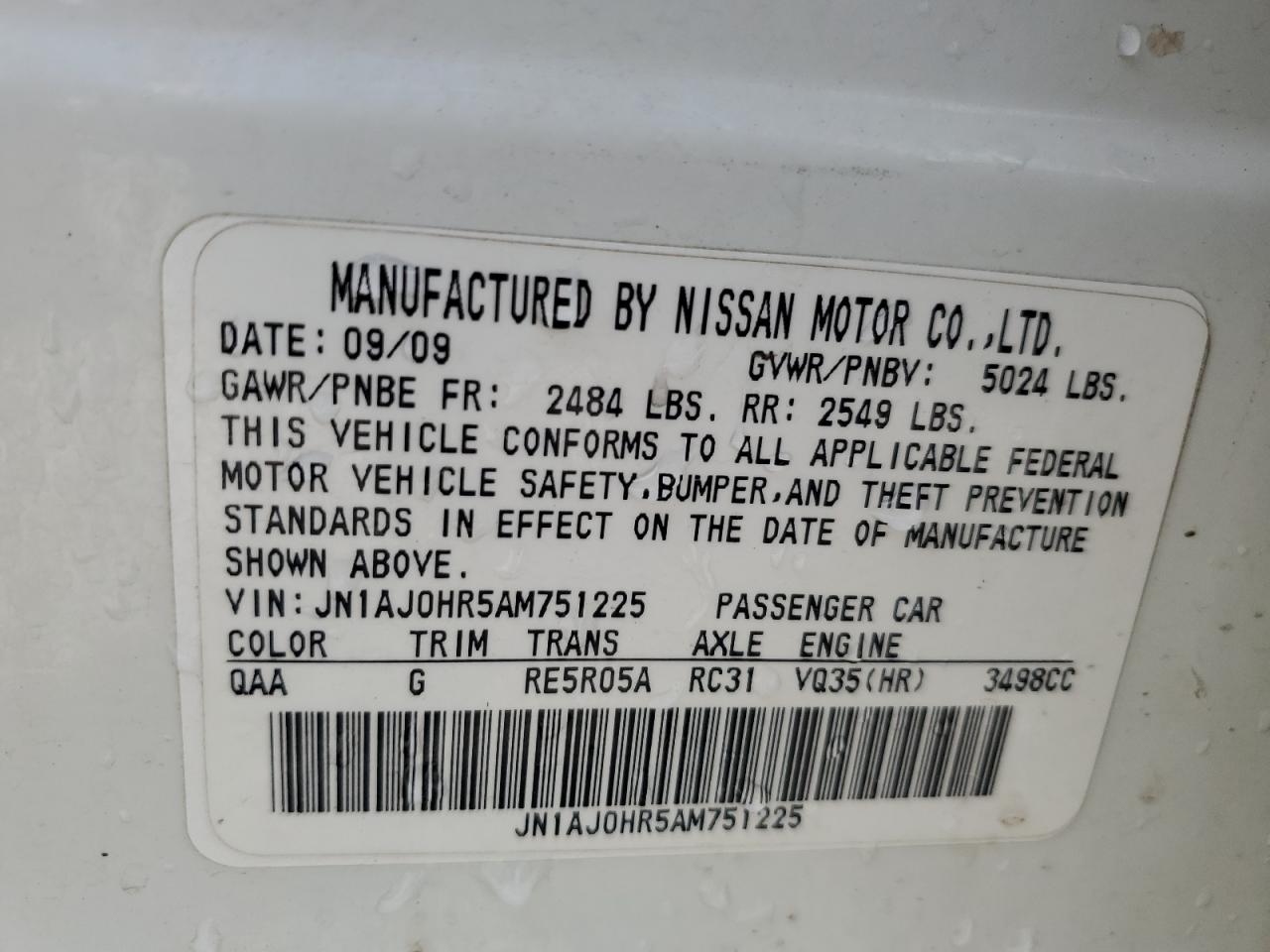 2010 Infiniti Ex35 Base VIN: JN1AJ0HR5AM751225 Lot: 63422115