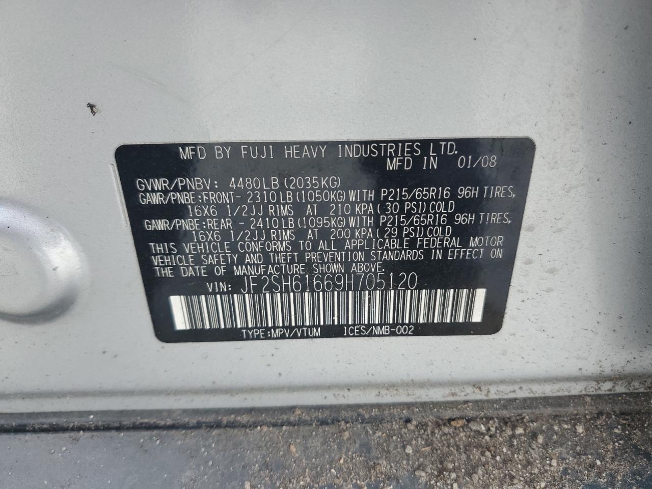 2009 Subaru Forester 2.5X VIN: JF2SH61669H705120 Lot: 62815085
