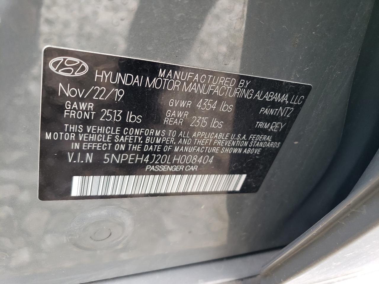 2020 Hyundai Sonata Limited VIN: 5NPEH4J20LH008404 Lot: 66507145