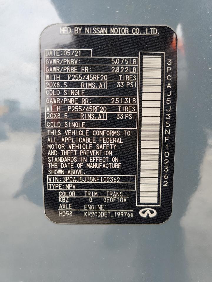 2022 Infiniti Qx55 Luxe VIN: 3PCAJ5J35NF102362 Lot: 65851285