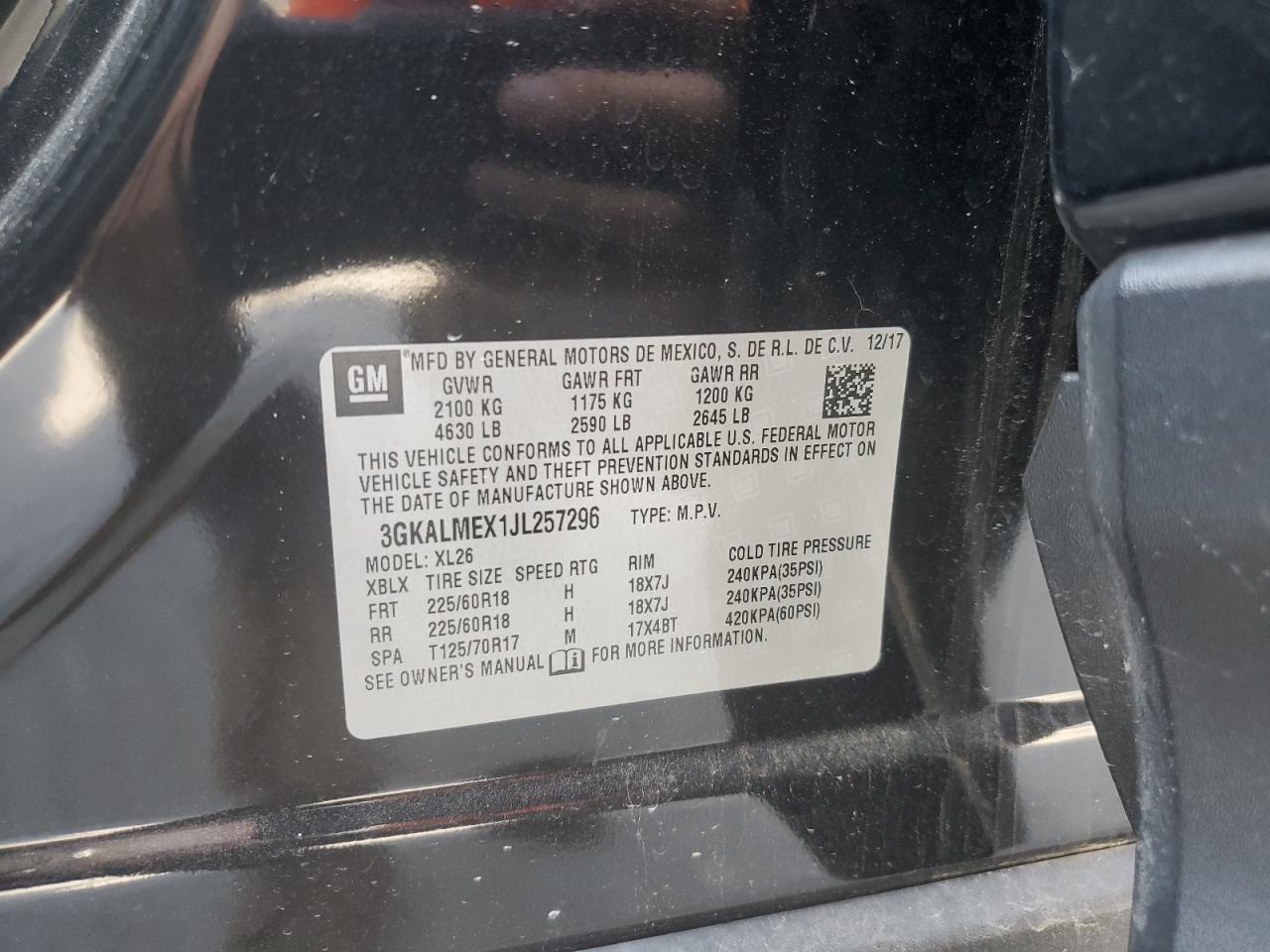 2018 GMC Terrain Sle VIN: 3GKALMEX1JL257296 Lot: 65024535