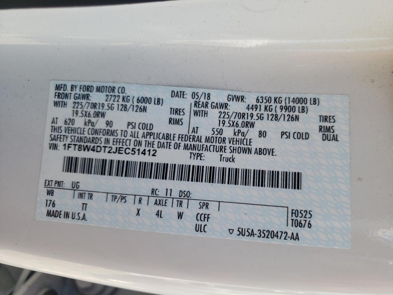 2018 Ford F450 Super Duty VIN: 1FT8W4DT2JEC51412 Lot: 65718795