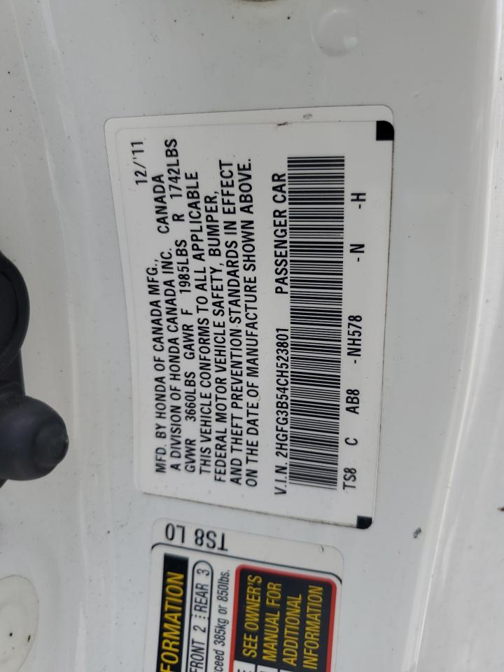 2012 Honda Civic Lx VIN: 2HGFG3B54CH523801 Lot: 64493495