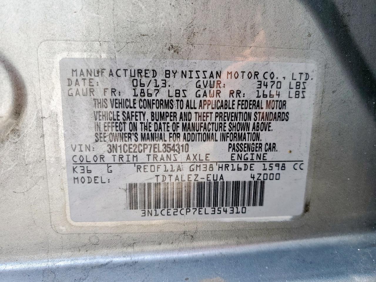 2014 Nissan Versa Note S VIN: 3N1CE2CP7EL354310 Lot: 64422365