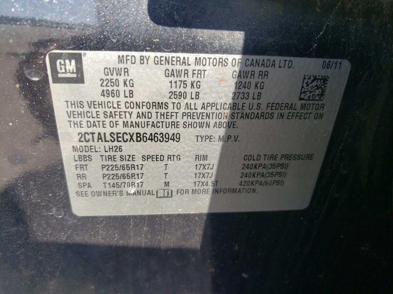 2011 GMC Terrain Sle VIN: 2CTALSECXB6463949 Lot: 64858635
