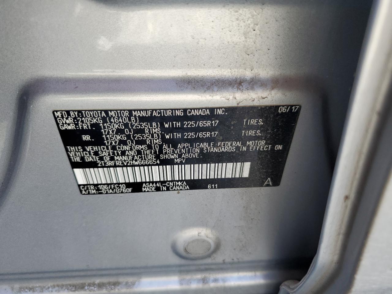 2017 Toyota Rav4 Xle VIN: 2T3RFREV2HW666654 Lot: 63530955