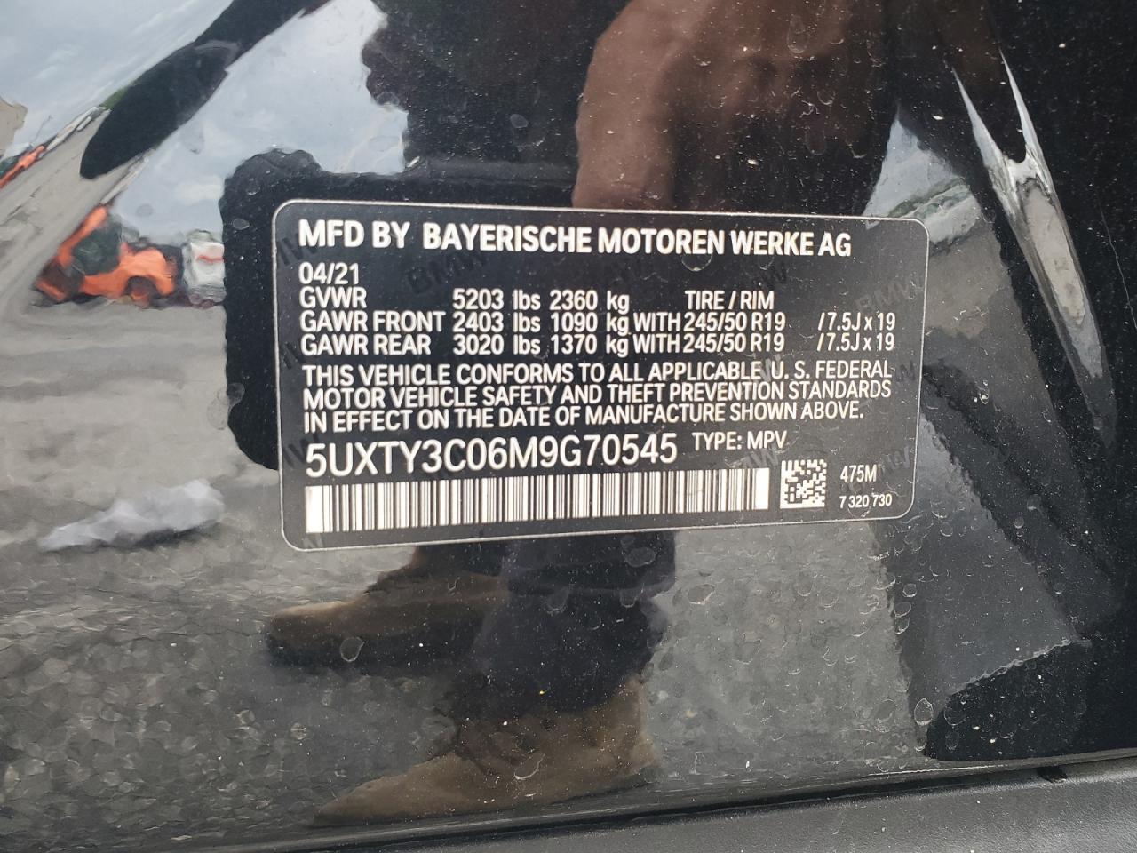 2021 BMW X3 Sdrive30I VIN: 5UXTY3C06M9G70545 Lot: 63382185