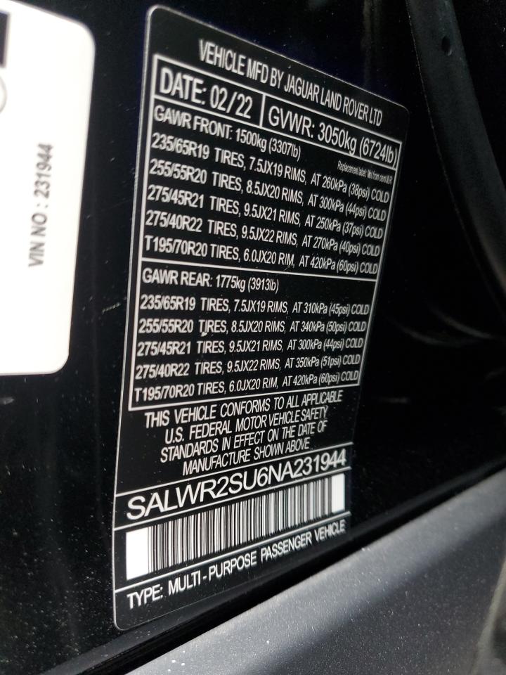 2022 Land Rover Range Rover Sport Hse Silver Edition VIN: SALWR2SU6NA231944 Lot: 64674625
