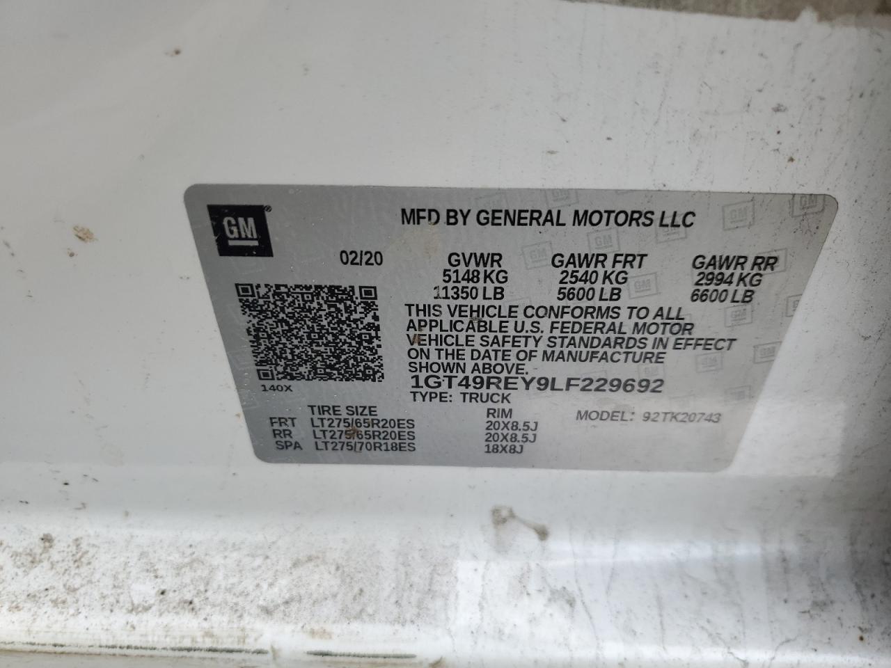 2020 GMC Sierra K2500 Denali VIN: 1GT49REY9LF229692 Lot: 63460875