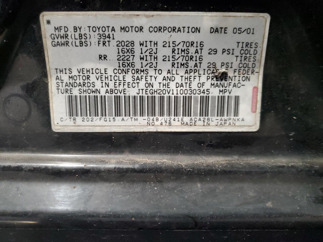 2001 Toyota Rav4 VIN: JTEGH20V110030345 Lot: 64456775