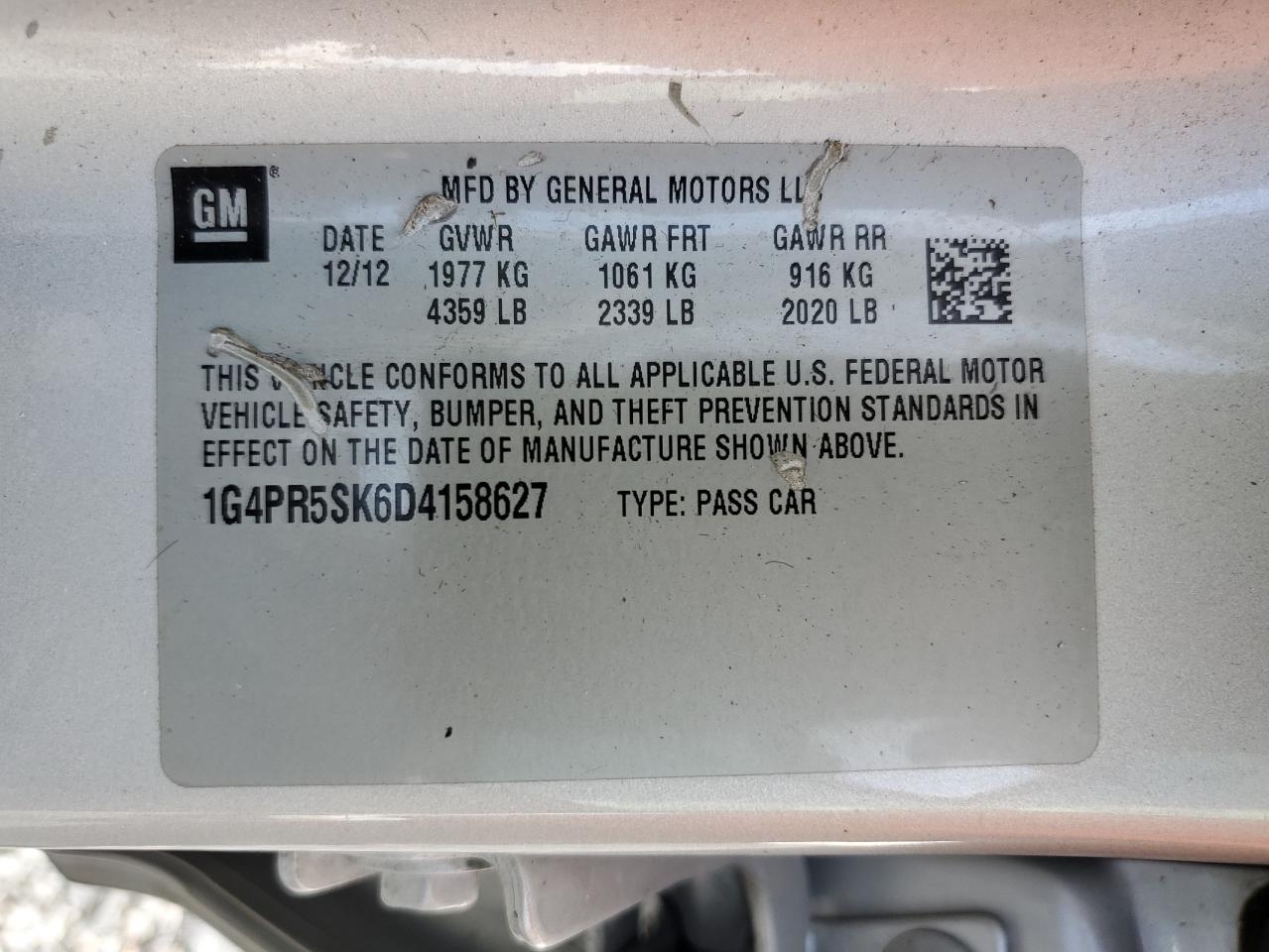 2013 Buick Verano Convenience VIN: 1G4PR5SK6D4158627 Lot: 63911165