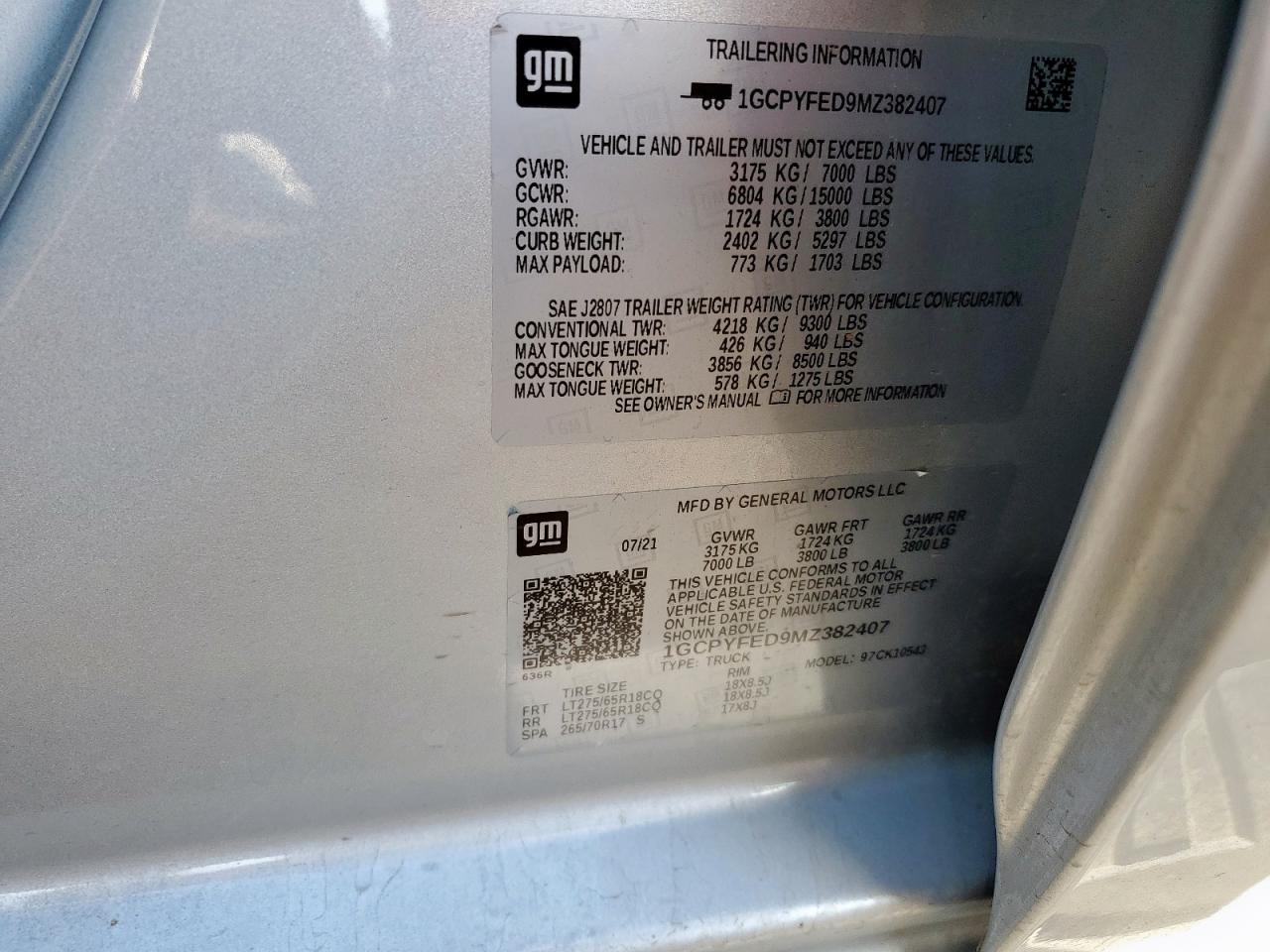 2021 Chevrolet Silverado K1500 Lt Trail Boss VIN: 1GCPYFED9MZ382407 Lot: 65355755