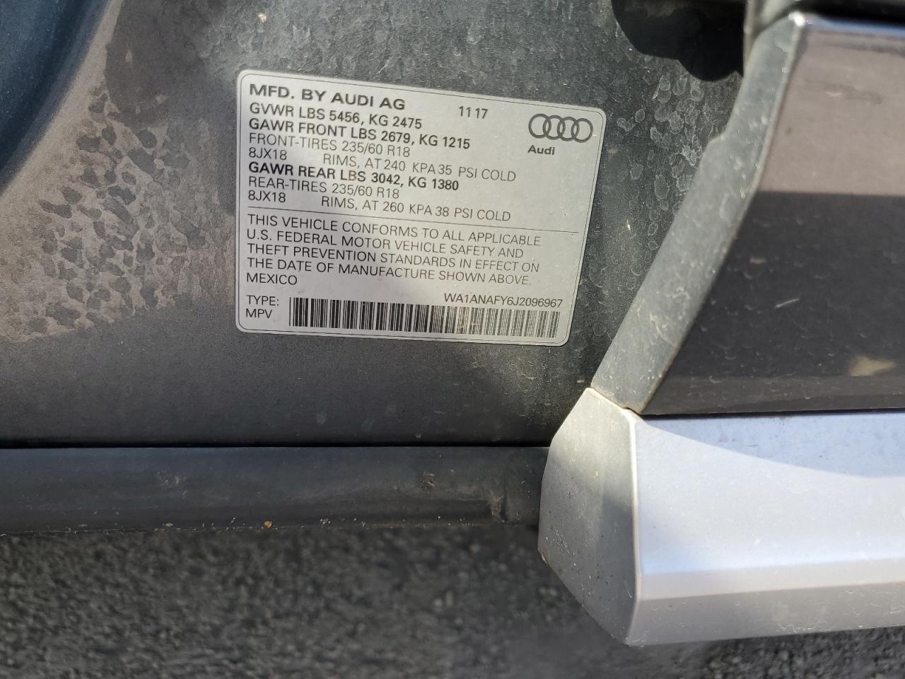 2018 Audi Q5 Premium VIN: WA1ANAFY6J2096967 Lot: 66810135