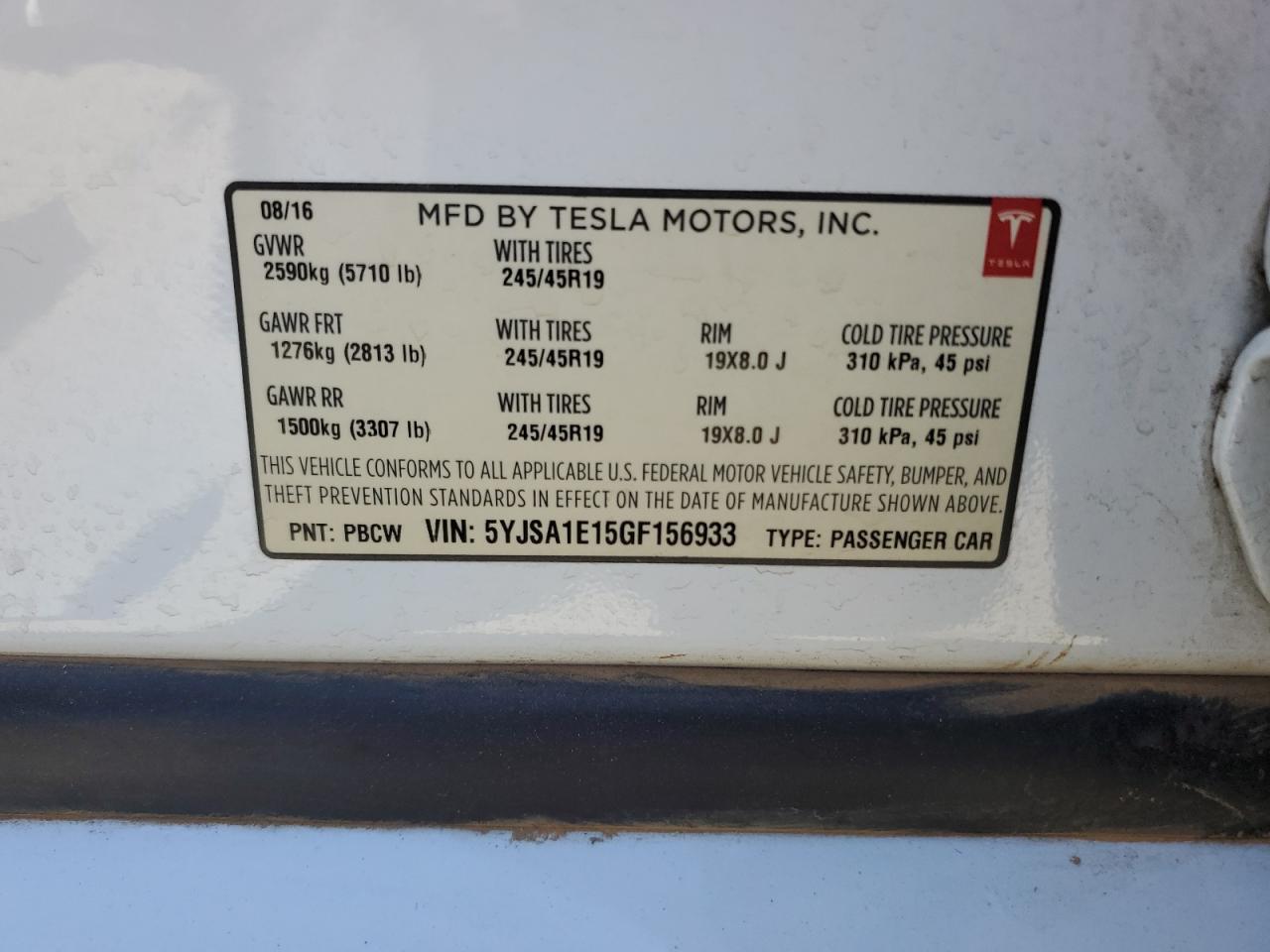2016 Tesla Model S VIN: 5YJSA1E15GF156933 Lot: 62852425