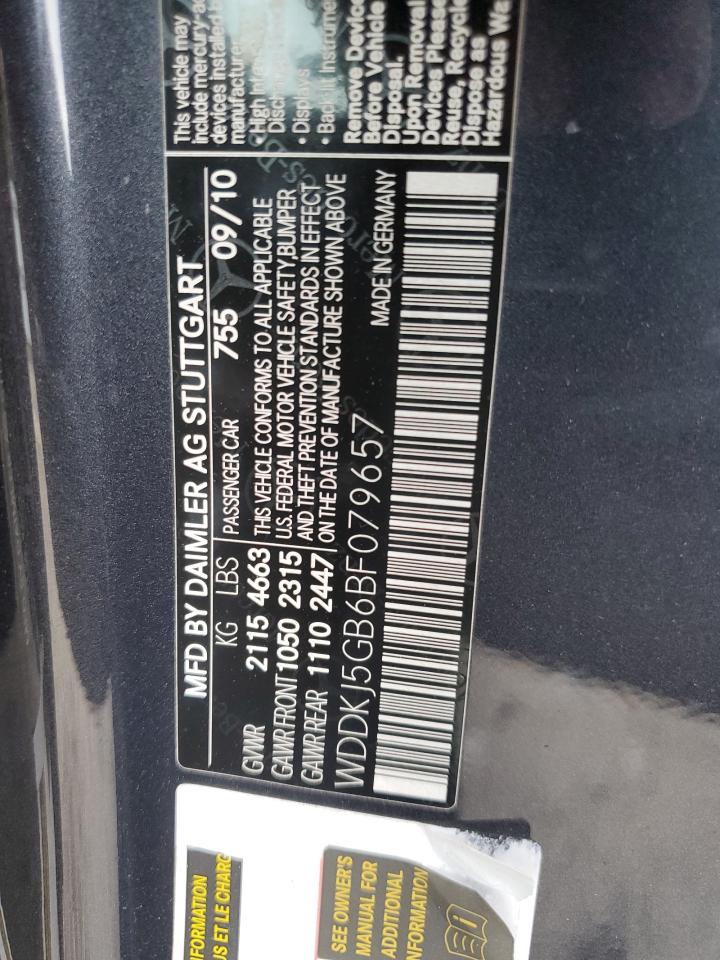 2011 Mercedes-Benz E 350 VIN: WDDKJ5GB6BF079657 Lot: 63997965