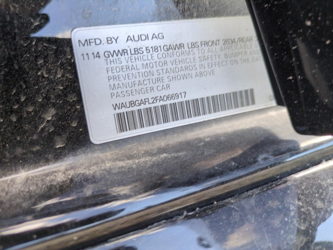 2015 Audi S4 Premium Plus VIN: WAUBGAFL2FA066917 Lot: 64075615