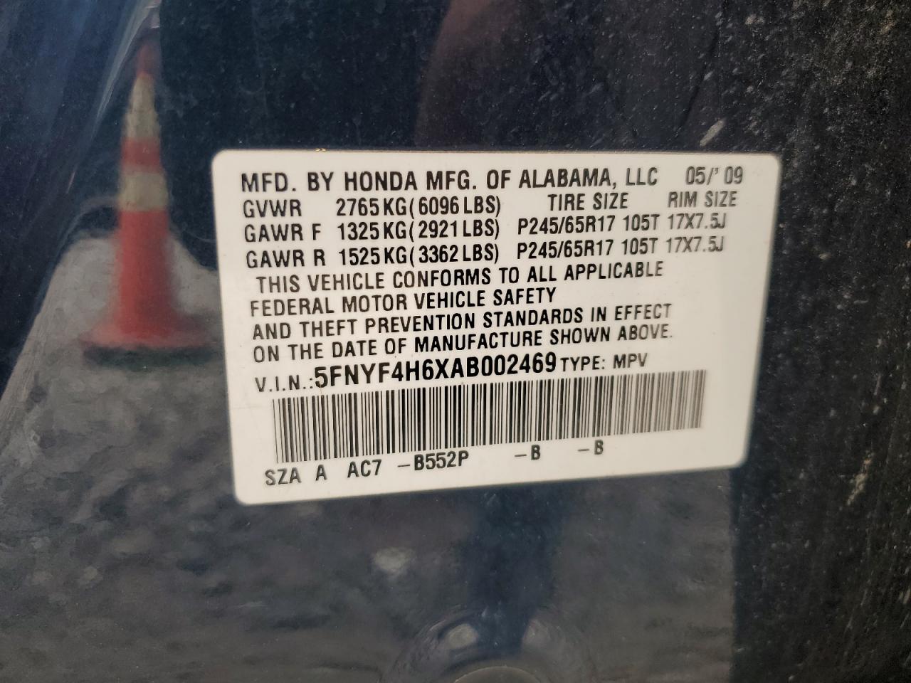 2010 Honda Pilot Exl VIN: 5FNYF4H6XAB002469 Lot: 64876945