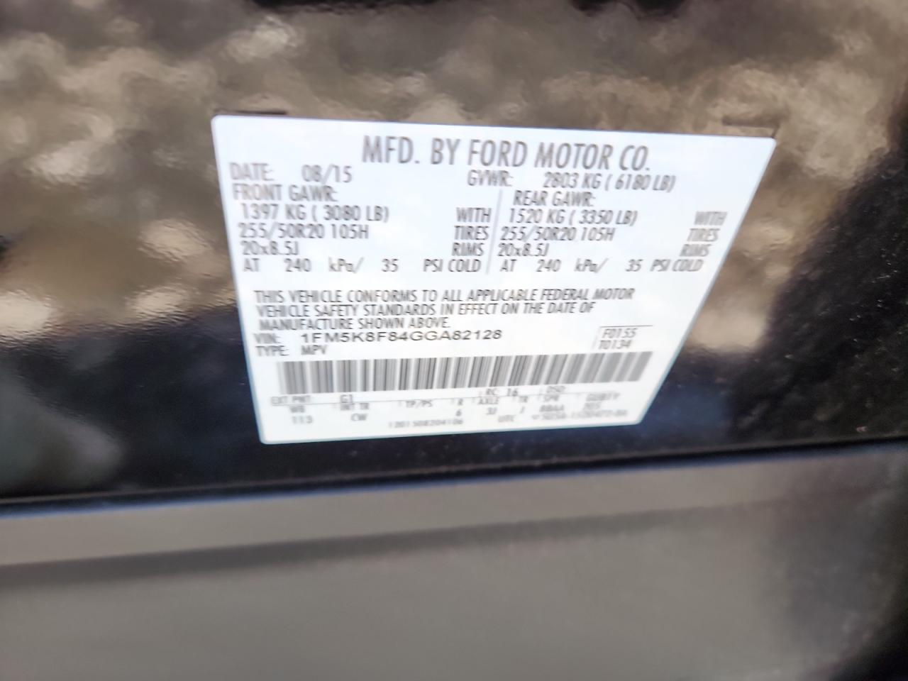 2016 Ford Explorer Limited VIN: 1FM5K8F84GGA82128 Lot: 62677945