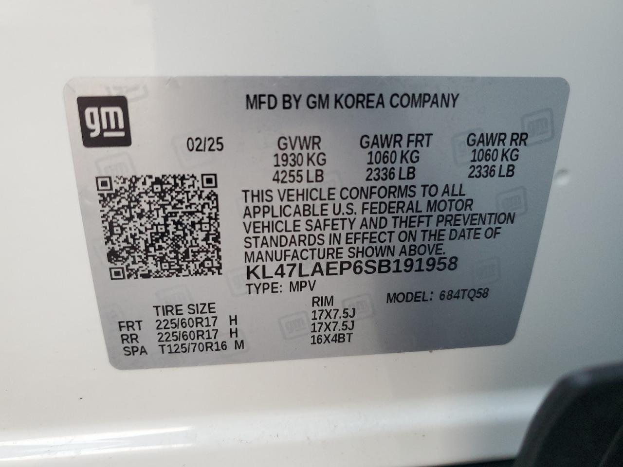 2025 Buick Envista Preferred VIN: KL47LAEP6SB191958 Lot: 66662915