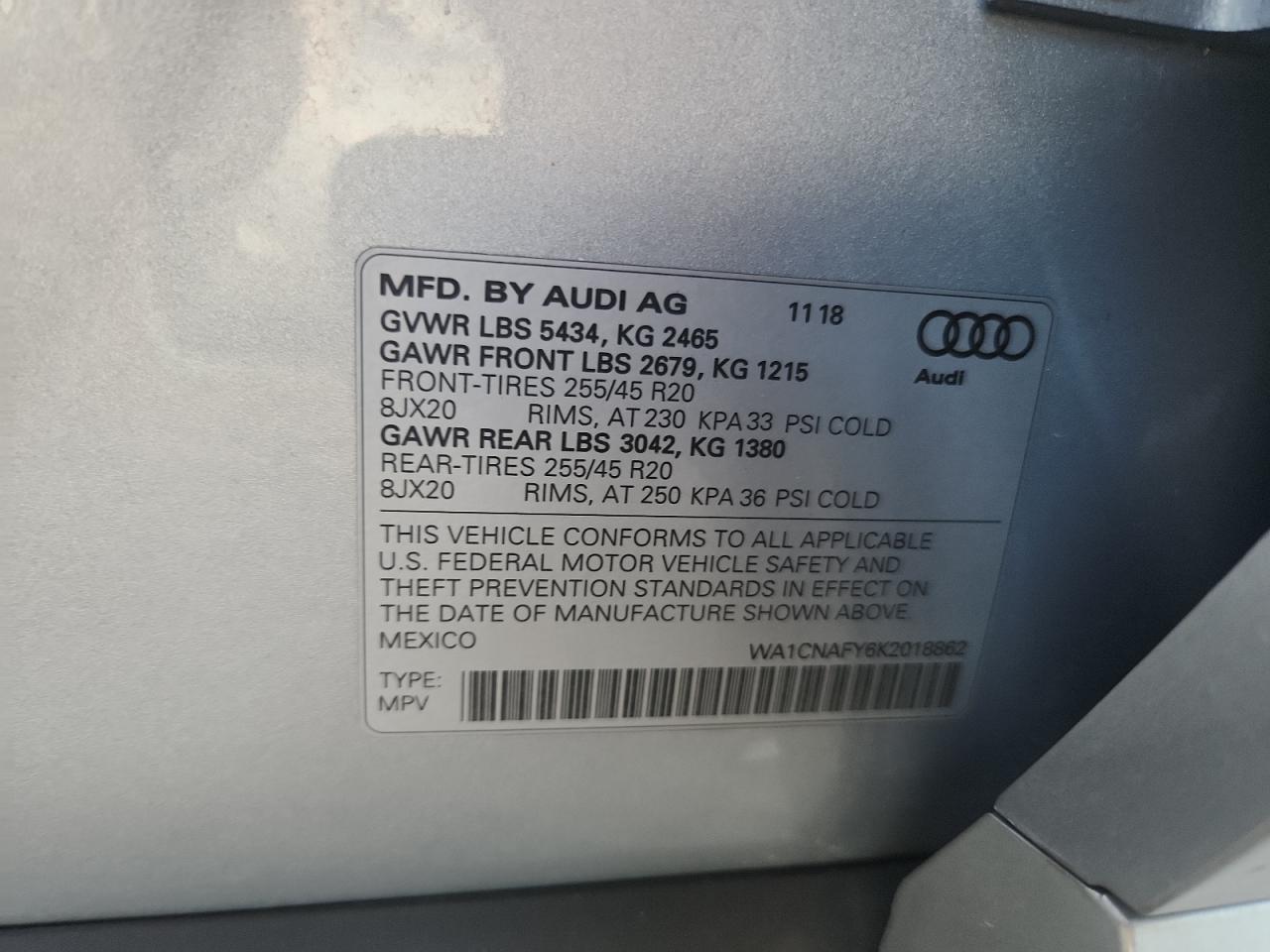 2019 Audi Q5 Prestige VIN: WA1CNAFY6K2018862 Lot: 64574345