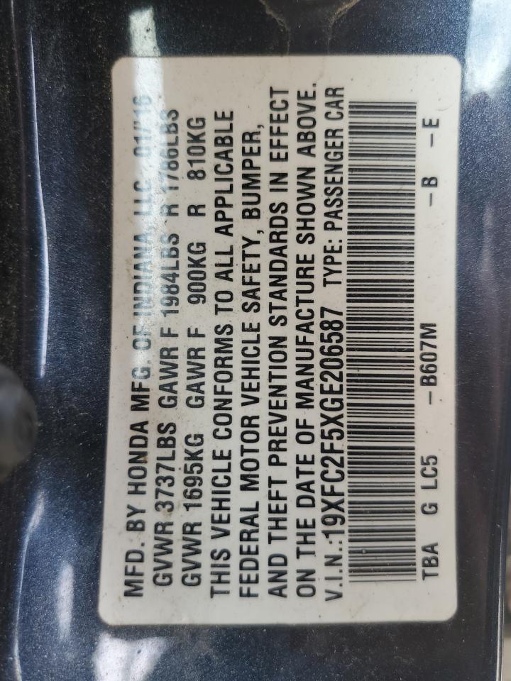 2016 Honda Civic Lx VIN: 19XFC2F5XGE206587 Lot: 61048245