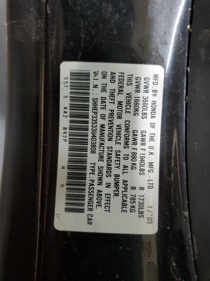 2003 Honda Civic Si VIN: SHHEP33533U403808 Lot: 64208445