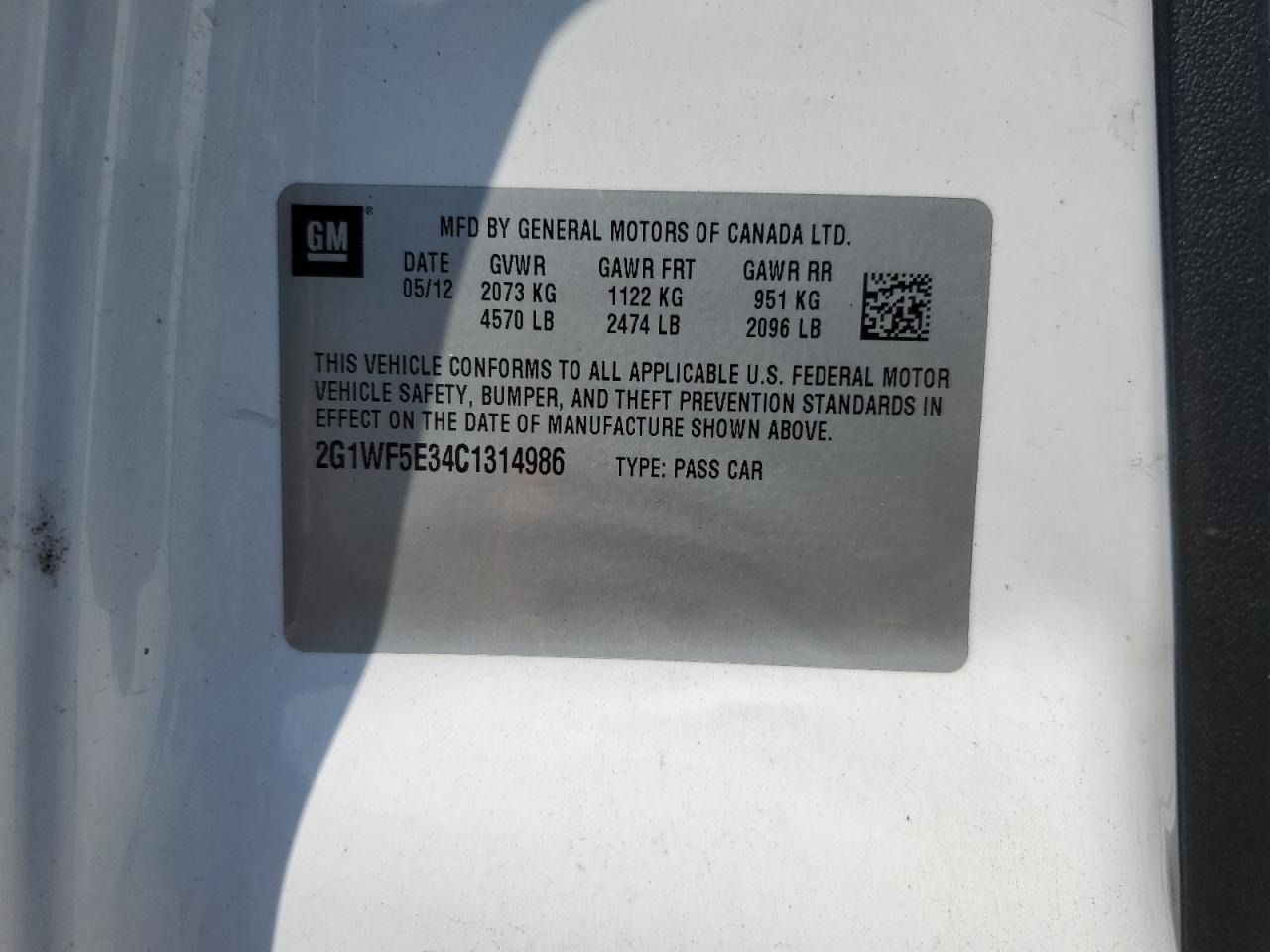 2012 Chevrolet Impala Ls VIN: 2G1WF5E34C1314986 Lot: 64730505