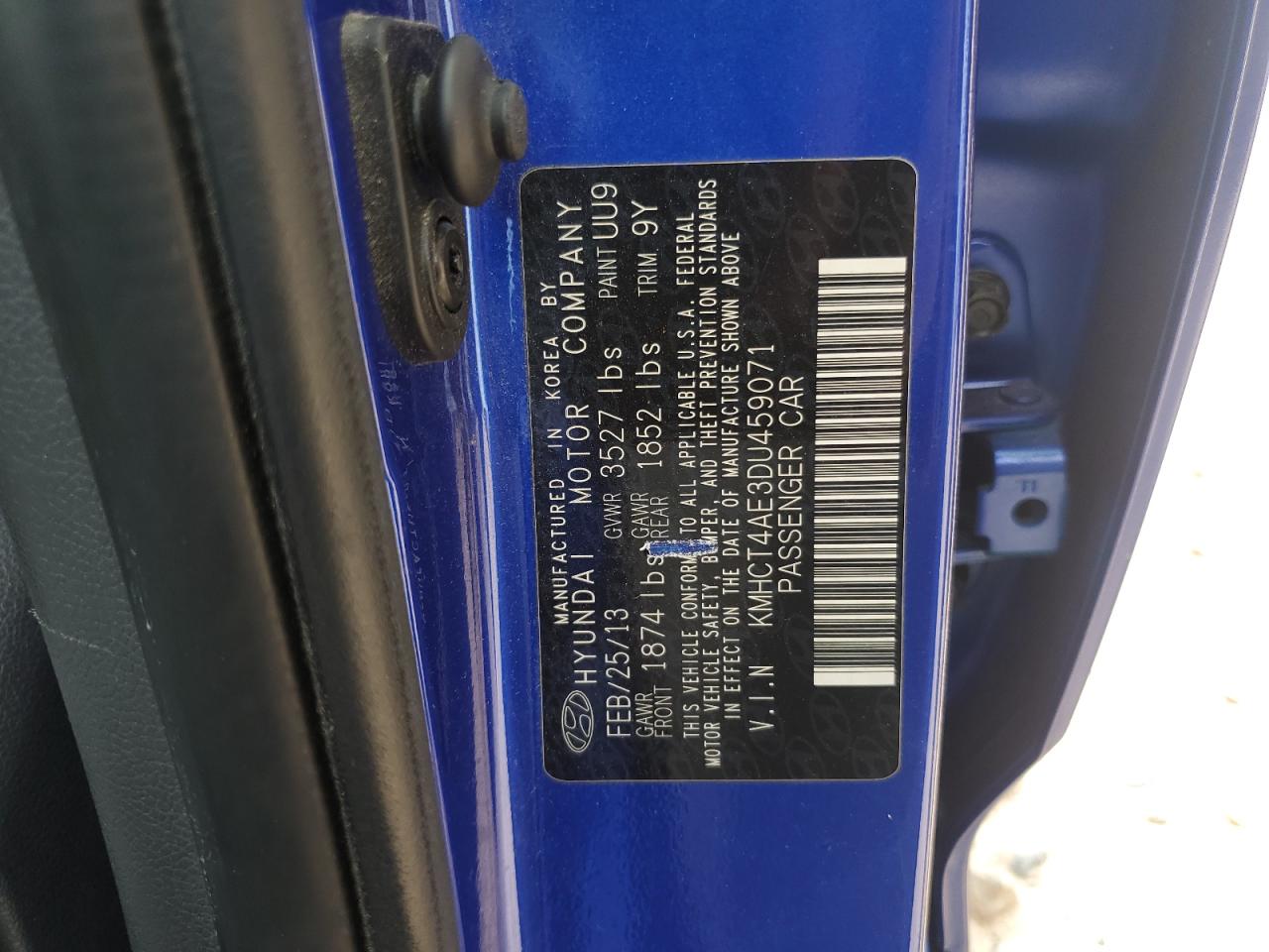 2013 Hyundai Accent Gls VIN: KMHCT4AE3DU459071 Lot: 63797565