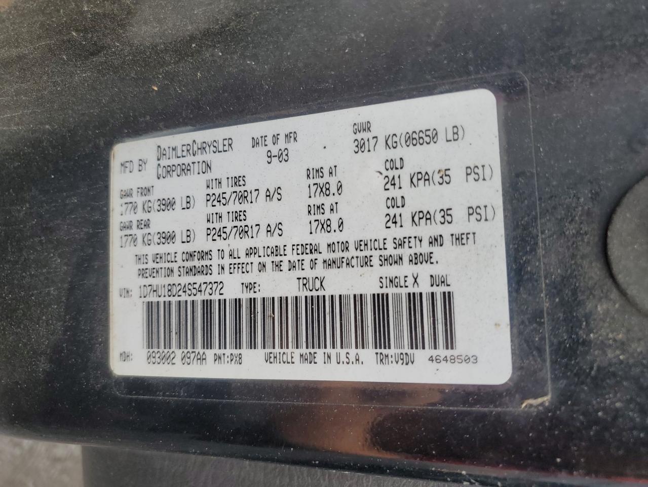 2004 Dodge Ram 1500 St VIN: 1D7HU18D24S547372 Lot: 64229735