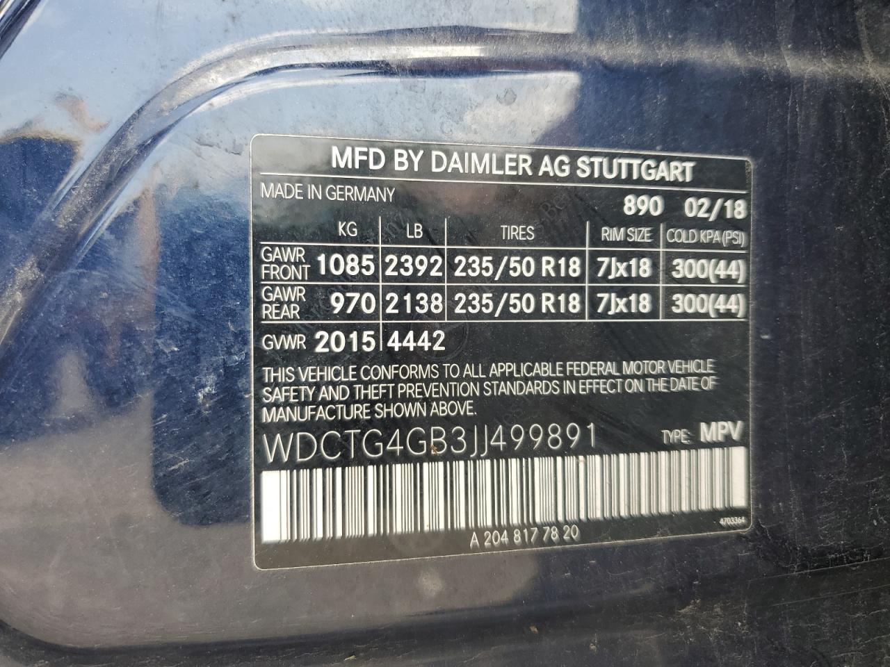 wdctg4gb3jj499891 WDCTG4GB3JJ499891 2018 Mercedes-Benz Gla 250 4Matic
