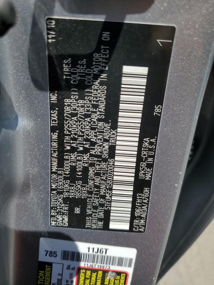 2011 Toyota Tundra Double Cab Sr5 VIN: 5TFUM5F15BX020046 Lot: 66144505